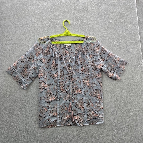 Knox Rose Tops - Knox Rose Women Blouse XXL Gray Floral Chiffon Bohemian Button Lace V-Neck